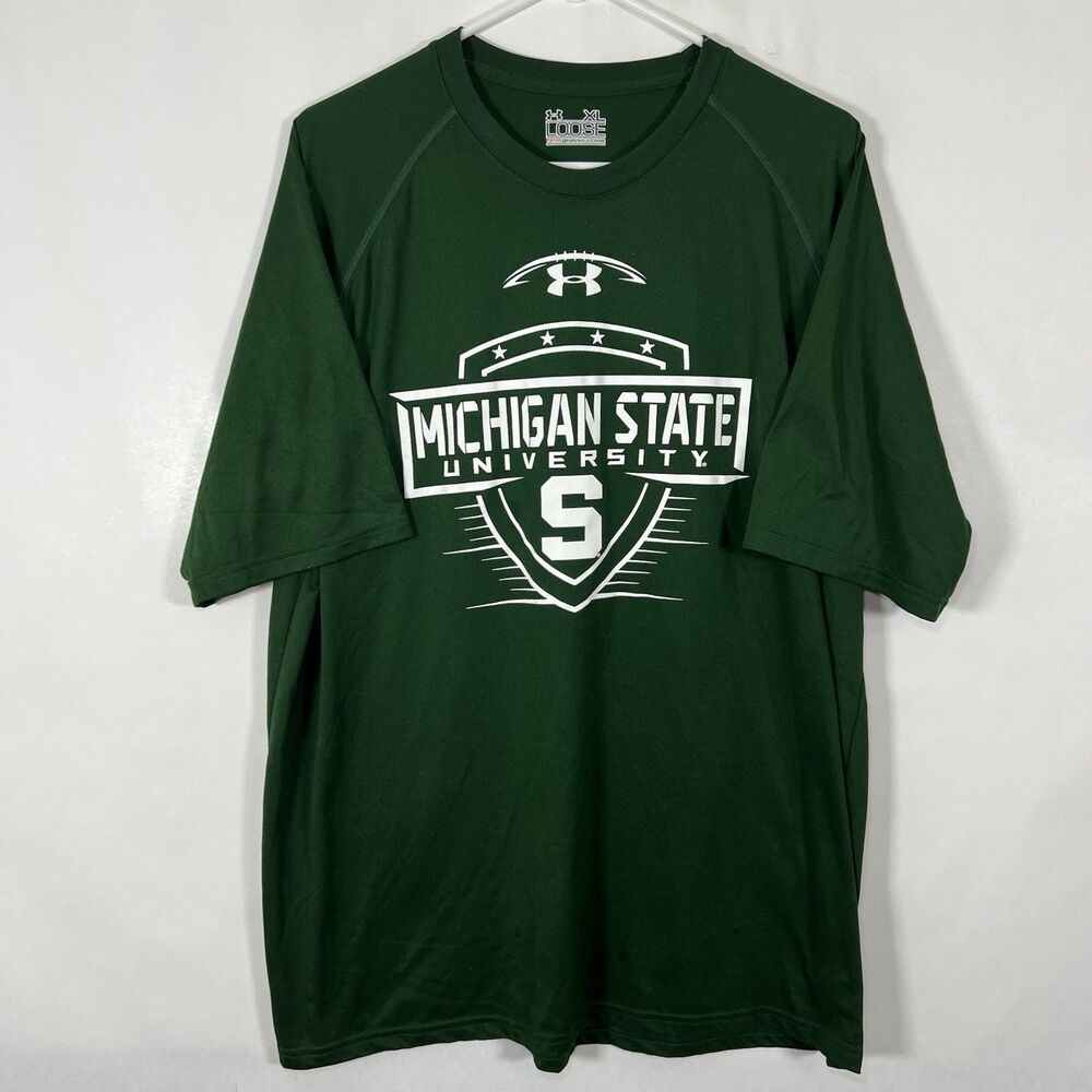 Michigan State Spartans Football Under Armour T Shirt Mens XL Green Heat Gear